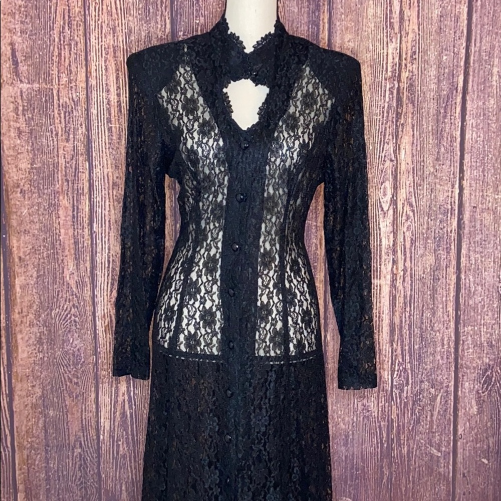 VINTAGE Victorian black lace duster cardigan goth